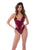 Wet Look Bodysuit with Lace-Up Detail & Hook and Eye Crotch Closure - Wine XL