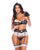 Sexy French Maid Bra Top w/G-String, Garter Belt & Headband 4 pc Set - Black/White L/XL