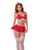 Nurse Mesh Lace-Trim Bralette, Flared Mini Skirt, Thong & Headpiece - Red/White S/M