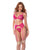 Sheer Lace Bralette, Matching Thong & Garter Belt 3 pc Set - Pink L/XL