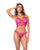 Scallop Lace and Mesh Underwire Bra w/Thong 2 pc Set - Pink S/M