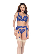 Lace Underwire Top w/Panty & Garter 3 pc Set - Blue S/M