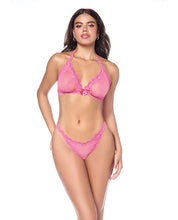 Lacy Halter Top w/Panty 2 pc Set - Pink S/M