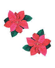 Neva Nude Poinsettia Glitter Flower Pasties - Red/Green O/S