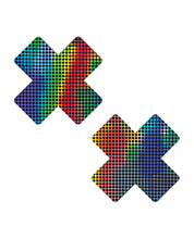 Neva Nude Holographic X Factor Pasties - Rainbow/Black O/S