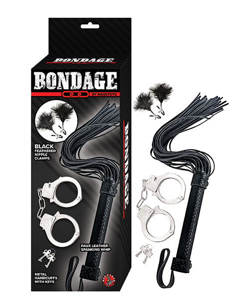 Bondage by Nasstoys Whip & Cuff Set  - Black