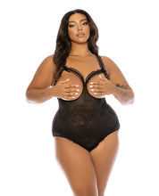Lace Open Cup & Crotchless Teddy Black QN