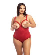 Lace Open Cup & Crotchless Teddy Red QN
