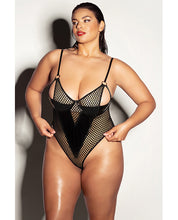 FETISH Frisky Fishnet & Vinyl Shelf Cup Peek A Boo Teddy Black 1X