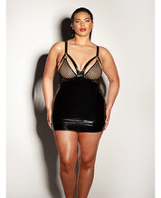FETISH Excitement Fishnet & Vinyl Fitted Babydoll w/D-Ring & Metal Clasp Black 1X