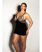 FETISH Excitement Fishnet & Vinyl Fitted Babydoll w/D-Ring & Metal Clasp Black 1X