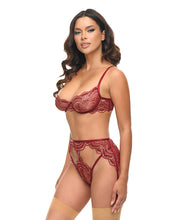 Arielle Lace Unlined Underwire 2 pc Set w/Ring Detail - Burgundy S/M