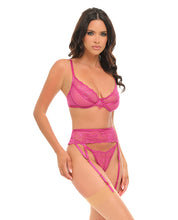 Julia Lace & Mesh 3 pc Set w/G-String - Rose L/XL