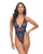 Davina V-Plunge Embroidered Teddy w/Double Ring Charm - Navy SM
