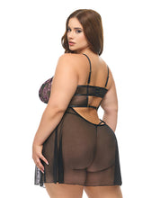Adela Embroidered Boned Lace and Mesh Babydoll w/G-String 2 pc Set - Black/Pink SM