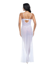 Livia Dot Mesh & Lace Underwire Gown & Garter 2 pc Set - White L/XL