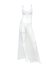 Livia Dot Mesh & Lace Underwire Gown & Garter 2 pc Set - White S/M