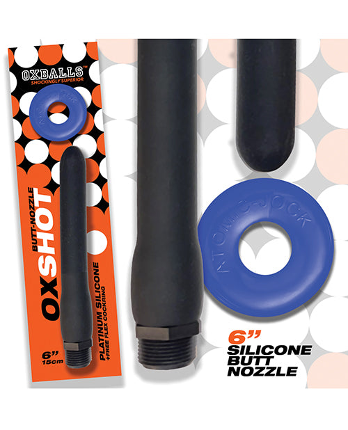 Oxballs Oxshot 6' Silicone Butt Nozzle w/Flex Cockring - Black/Blue