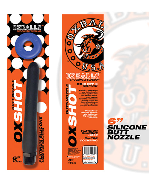 Oxballs Oxshot 6' Silicone Butt Nozzle w/Flex Cockring - Black/Blue