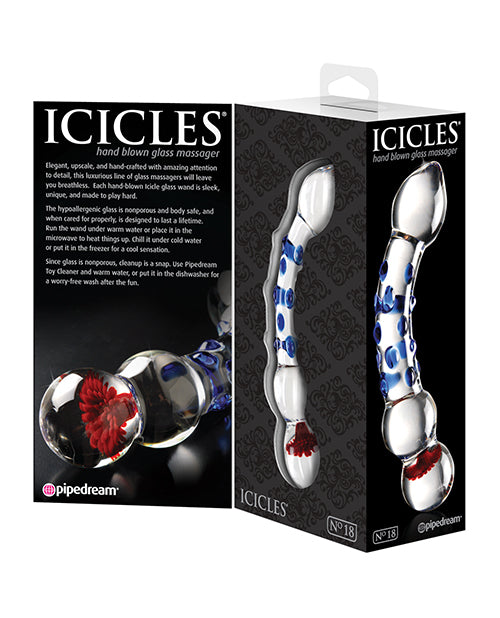 Icicles No. 18 Hand Blown Glass Massager - Clear w/Blue Knobs