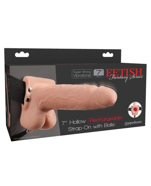 Fetish Fantasy Series 7' Hollow Rechargeable Strap On w/Balls - Flesh