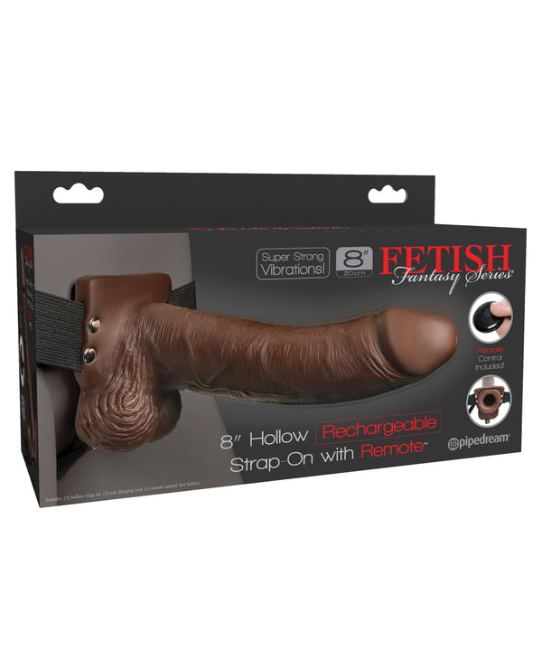 Fetish Fantasy Series 8' Hollow Rechargeable Strap On w/Remote - Brown