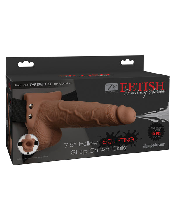 Fetish Fantasy Series 7.5' Hollow Squirting Strap On w/Balls - Tan