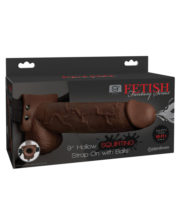 Fetish Fantasy Series 9" Hollow Squirting Strap On w/Balls - Brown
