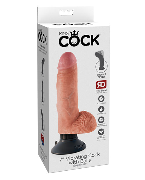 King Cock 7' Vibrating Cock w/Balls - Flesh