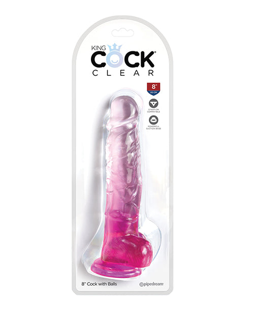 King Cock Clear 8' Cock w/Balls - Pink