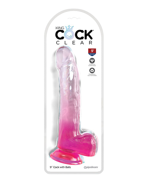 King Cock Clear 9' Cock w/Balls - Pink