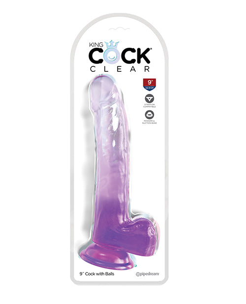 King Cock Clear 9' Cock w/Balls - Purple