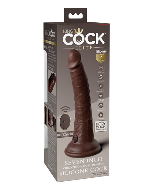 King Cock Elite 7' Dual Density Vibrating Silicone Cock w/Remote - Brown