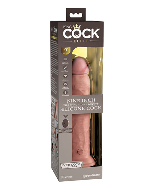 King Cock Elite 9' Dual Density Vibrating Silicone Cock w/Remote - Light