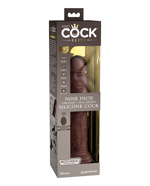 King Cock Elite 9' Dual Density Vibrating Silicone Cock w/Remote - Brown