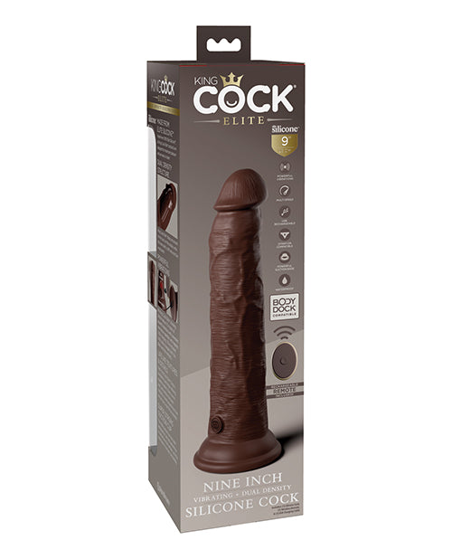 King Cock Elite 9' Dual Density Vibrating Silicone Cock w/Remote - Brown