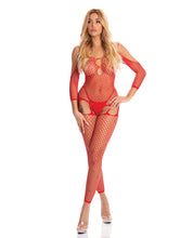 Pink Lipstick In My Head Net Bodystocking Red O/S