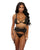 Eyelash Lace Bra, High Waist Garter Belt & G-String Black XL