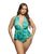 Tropical Dream Romper w/Jungle Print, Flared Leg Opening, & Cheeky Back - Green/Blue 1X/2X