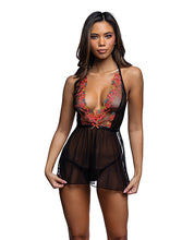 Midnight Rose Multicolor Floral Embroidered Lace Baby Doll - Black/Hot Pink SM