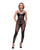 Flirty Fetish Fishnet & Faux Leather Catsuit w/Satin Trim Black MD