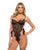 Dreamer's Lust Scalloped Eyelash Lace and Satin Crotchless Teddy - Black LG