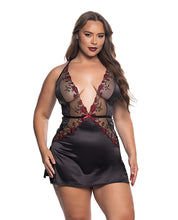 Blossom Beauty Embroidered Rose Lace Babydoll - Black/Red SM