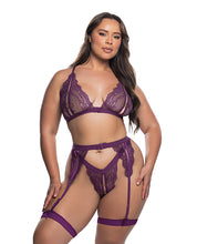 Floral Lace Fetish 2 pc Set - Purple S/M