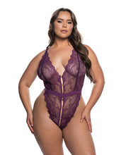 Floral Lace Fetish Teddy - Purple S/M