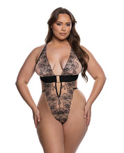 Orchid Blossom Embroidered Teddy - Black/Nude XS