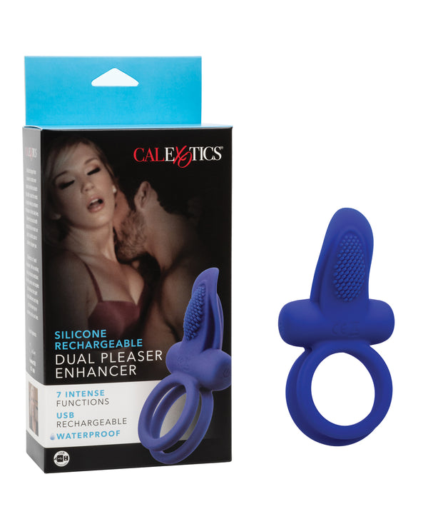 Couple's Enhancers Silicone Rechargeable Dual Pleaser Enhancer  - Blue
