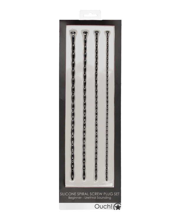 Shots Ouch Beginner's Urethral Sounding Silicone Spiral Screw Plug Set - Black