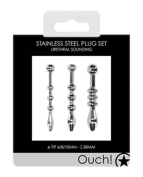 Shots Ouch Urethral Sounding Metal Plug Set - 58 mm