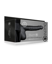 Shots Ouch 8' Ribbed Hollow Strap On w/Balls - Black